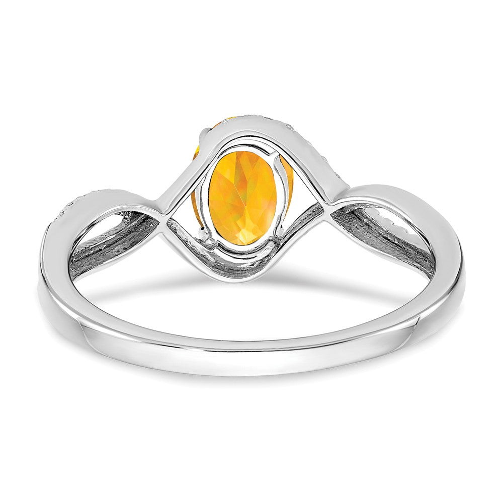 Solid 14k White Gold Oval Simulated Citrine and CZ Twist Ring