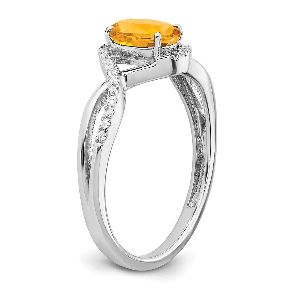 Solid 14k White Gold Oval Simulated Citrine and CZ Twist Ring
