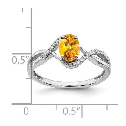 Solid 14k White Gold Oval Simulated Citrine and CZ Twist Ring
