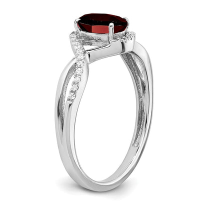Solid 14k White Gold Oval Simulated Garnet and CZ Twist Ring