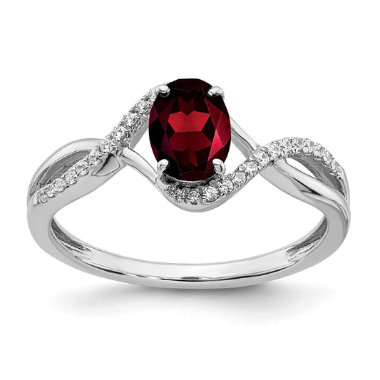 14k white gold oval garnet and real diamond twist ring rm5710 ga 011 wa