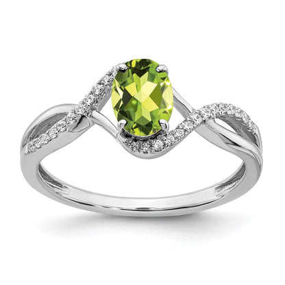 14k white gold oval peridot and real diamond twist ring rm5710 pe 011 wa