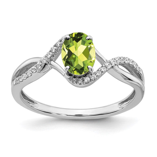 14k white gold oval peridot and real diamond twist ring rm5710 pe 011 wa