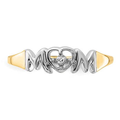 14K Yellow Gold w/Rhodium Real Diamond MOM Ring