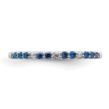 Solid 14k White Gold Simulated CZ and Sapphire Band