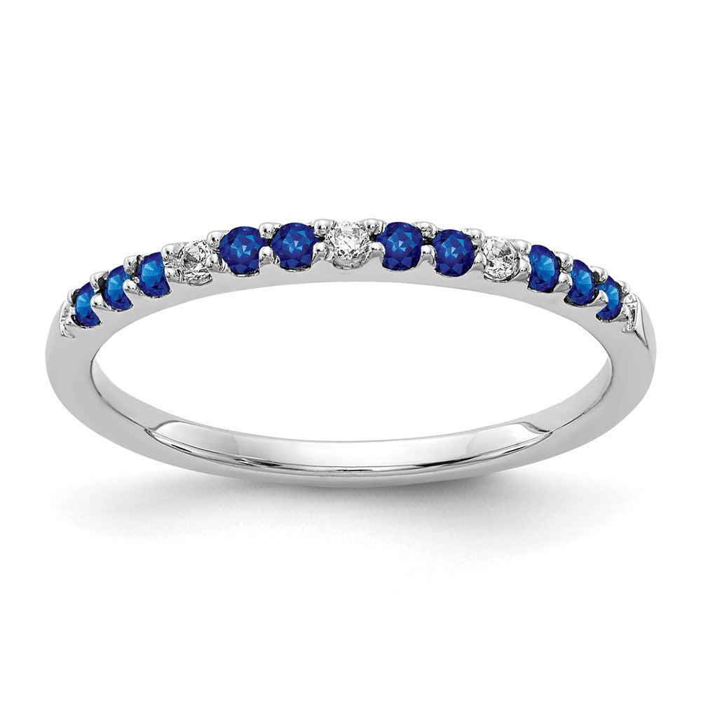 Solid 14k White Gold Simulated CZ and Sapphire Band