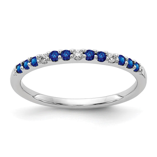 Solid 14k White Gold Simulated CZ and Sapphire Band