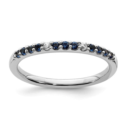 14k White Gold Real Diamond and Sapphire Band