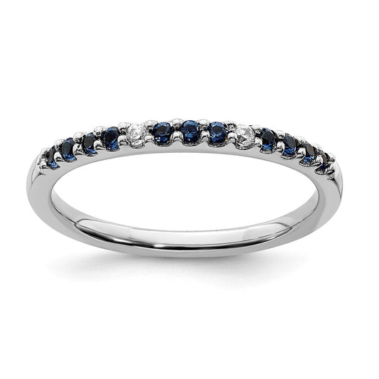 14k White Gold Real Diamond and Sapphire Band