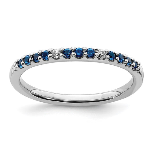 Solid 14k White Gold Simulated CZ and Sapphire Band