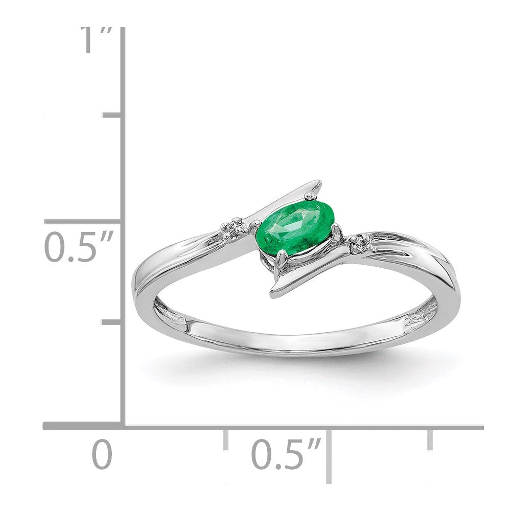 14k white gold polished oval real diamond emerald bypass ring rm5740 em 001 wa