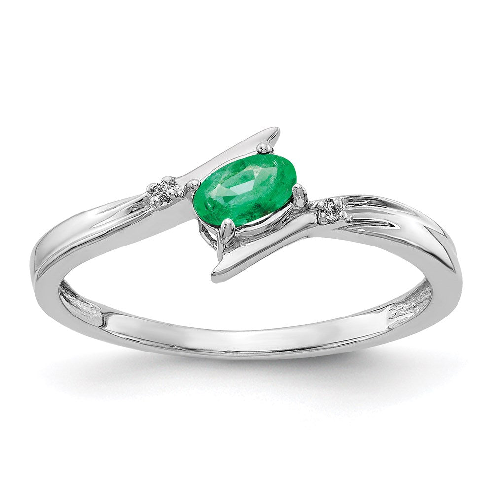 14k white gold polished oval real diamond emerald bypass ring rm5740 em 001 wa