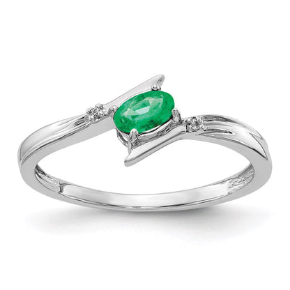 14k white gold polished oval real diamond emerald bypass ring rm5740 em 001 wa