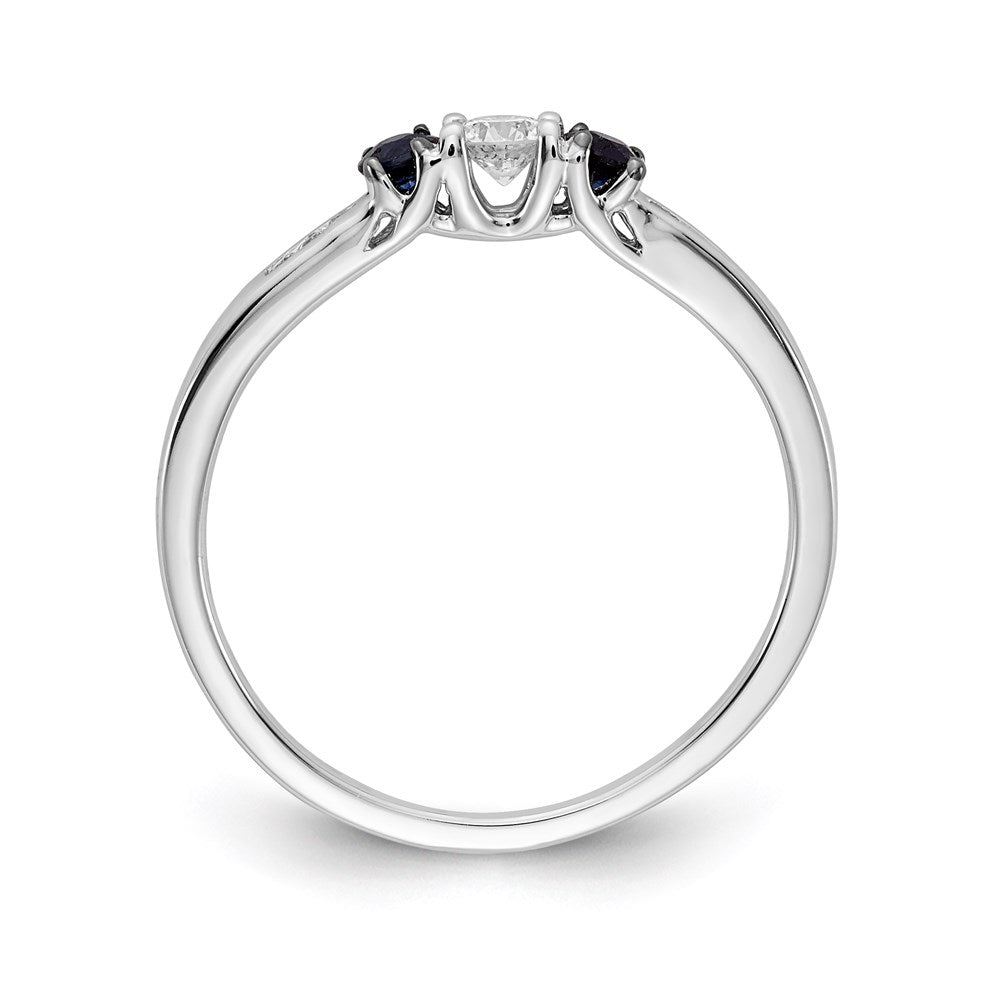 14k White Gold Real Diamond and Sapphire 3-stone Ring