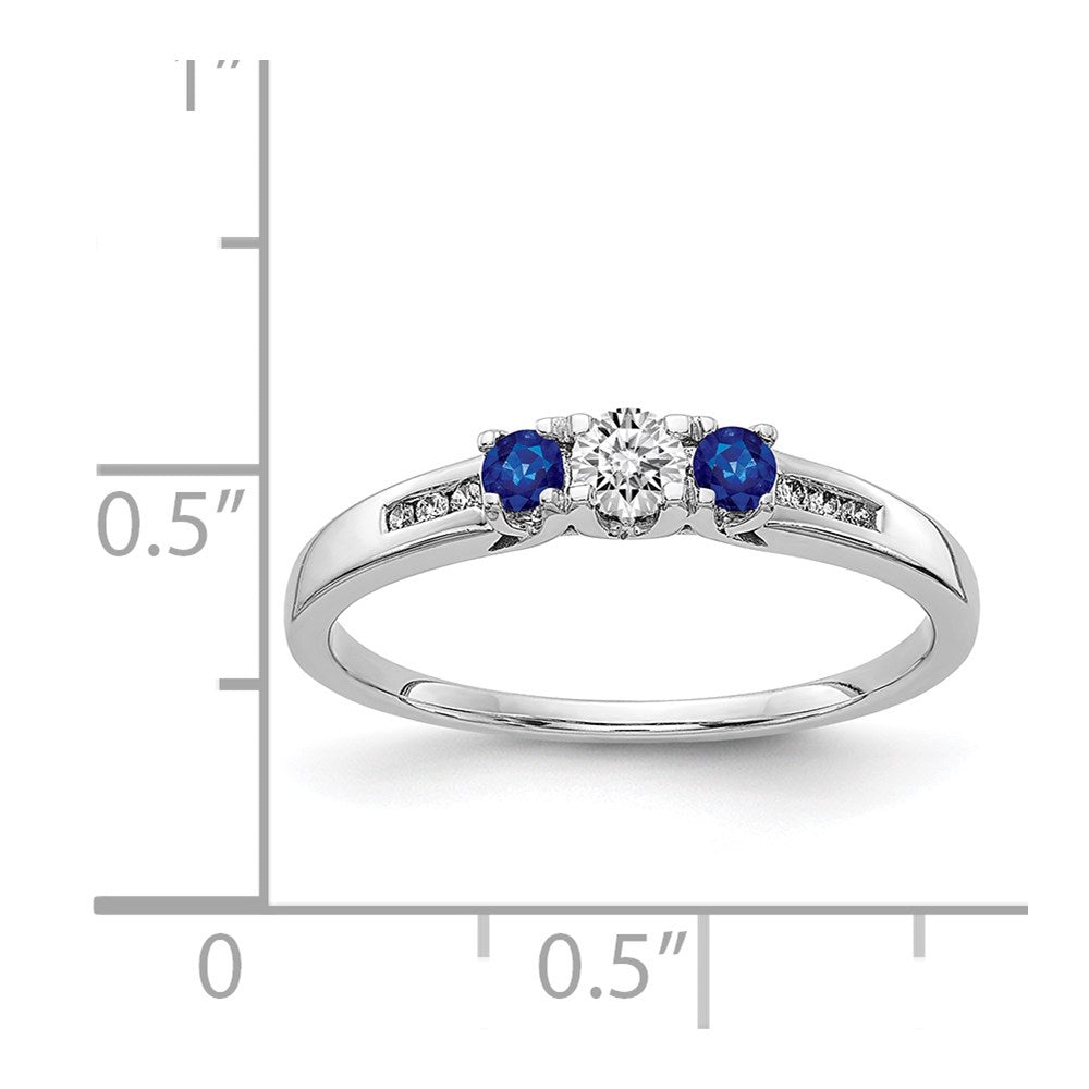14k White Gold Real Diamond and Sapphire 3-stone Ring