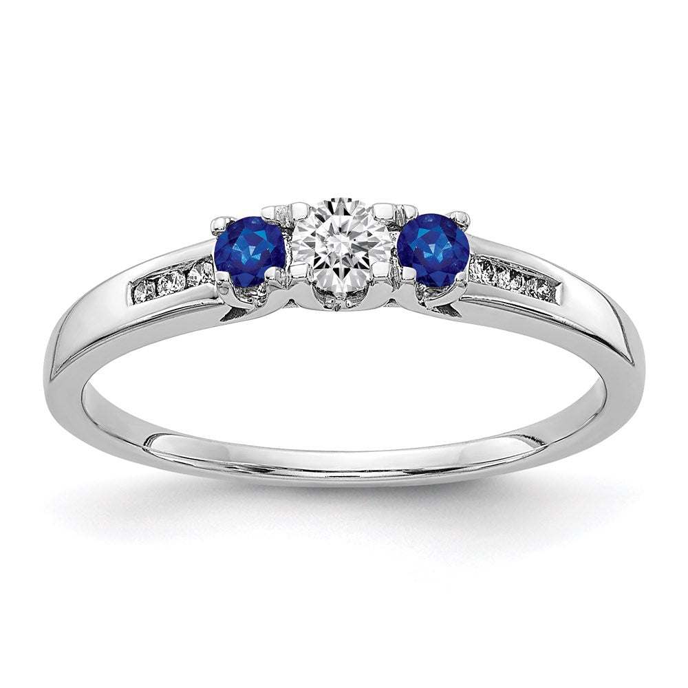 14k White Gold Real Diamond and Sapphire 3-stone Ring