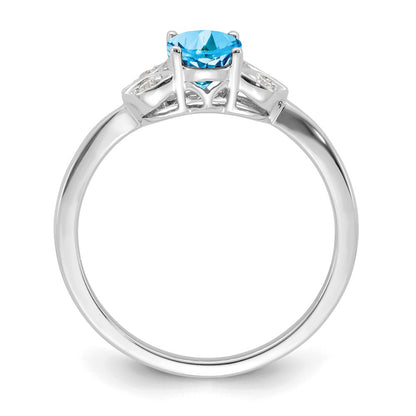 Solid 14k White Gold Simulated Blue Topaz and CZ Ring