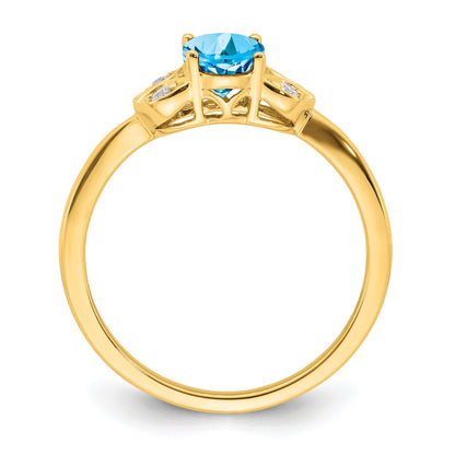 Solid 14k Yellow Gold Simulated Blue Topaz and CZ Ring