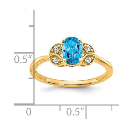 Solid 14k Yellow Gold Simulated Blue Topaz and CZ Ring