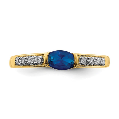14K Yellow Gold Oval East-West Sapphire and Real Diamond Ring