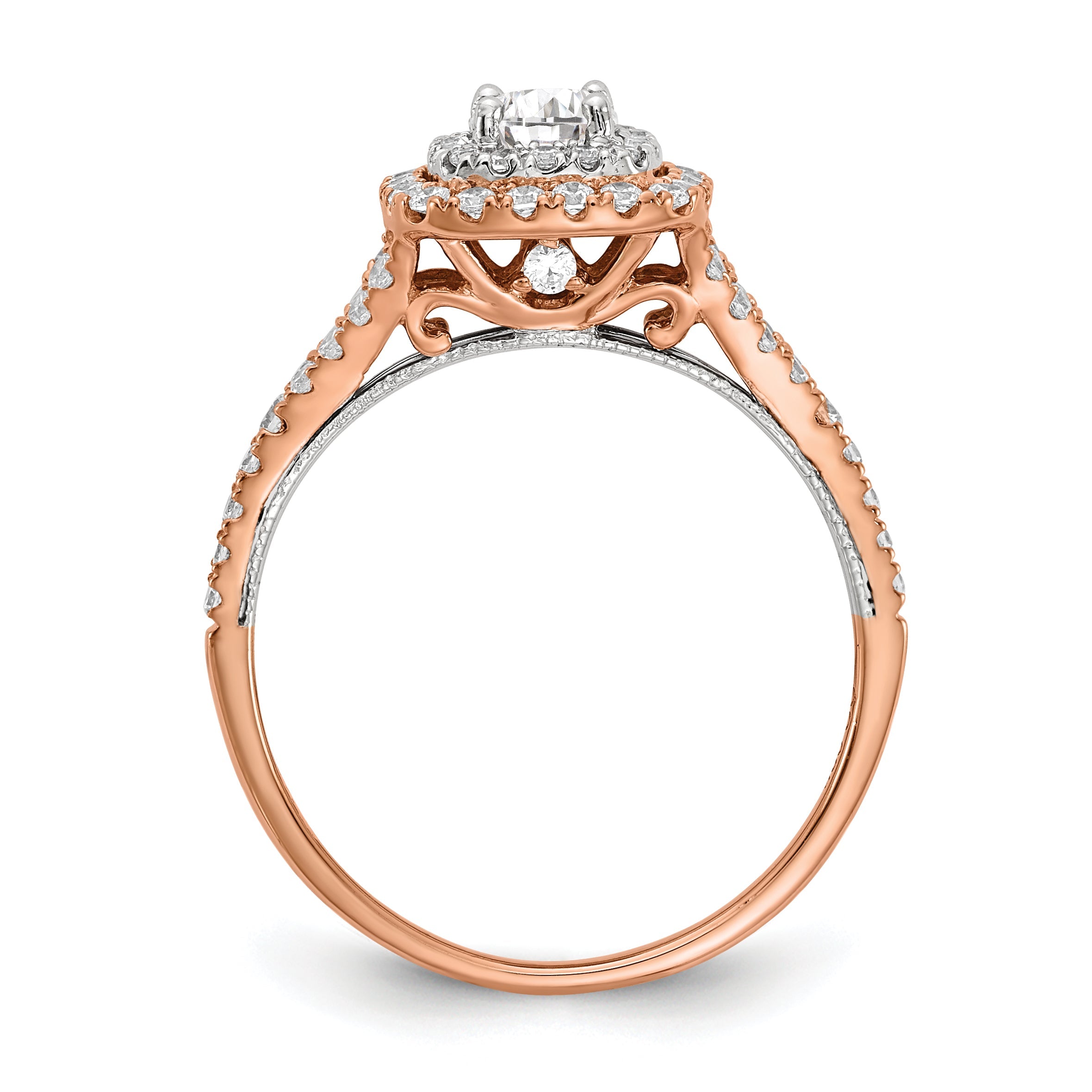 0.33ct. CZ Solid Real 14k Rose u0026 White Gold Double Halo Engagement Ring