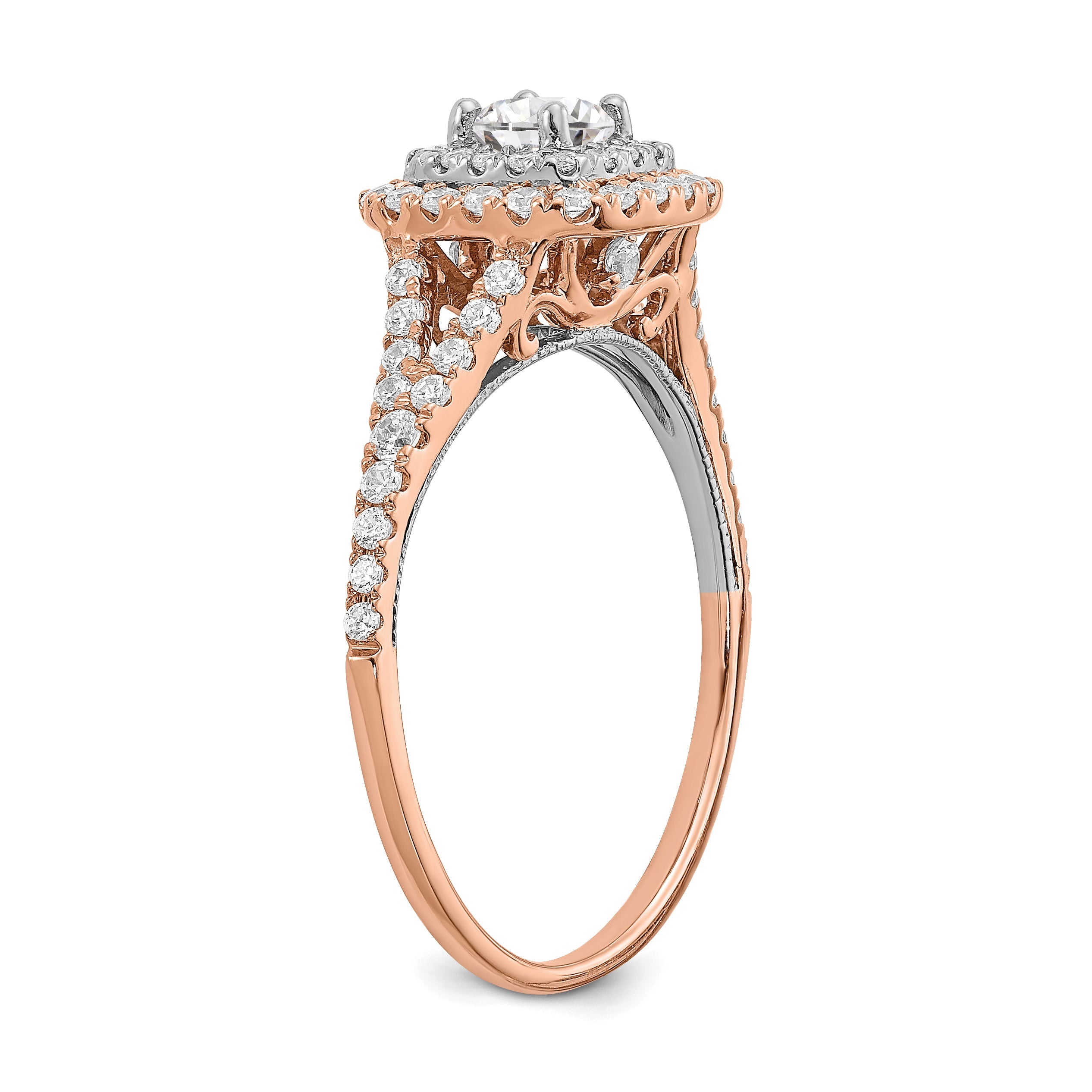 0.33ct. CZ Solid Real 14k Rose u0026 White Gold Double Halo Engagement Ring