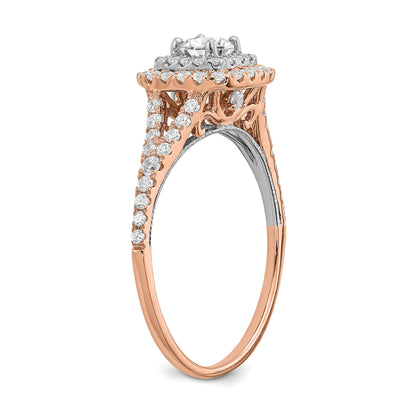 0.33ct. CZ Solid Real 14k Rose u0026 White Gold Double Halo Engagement Ring