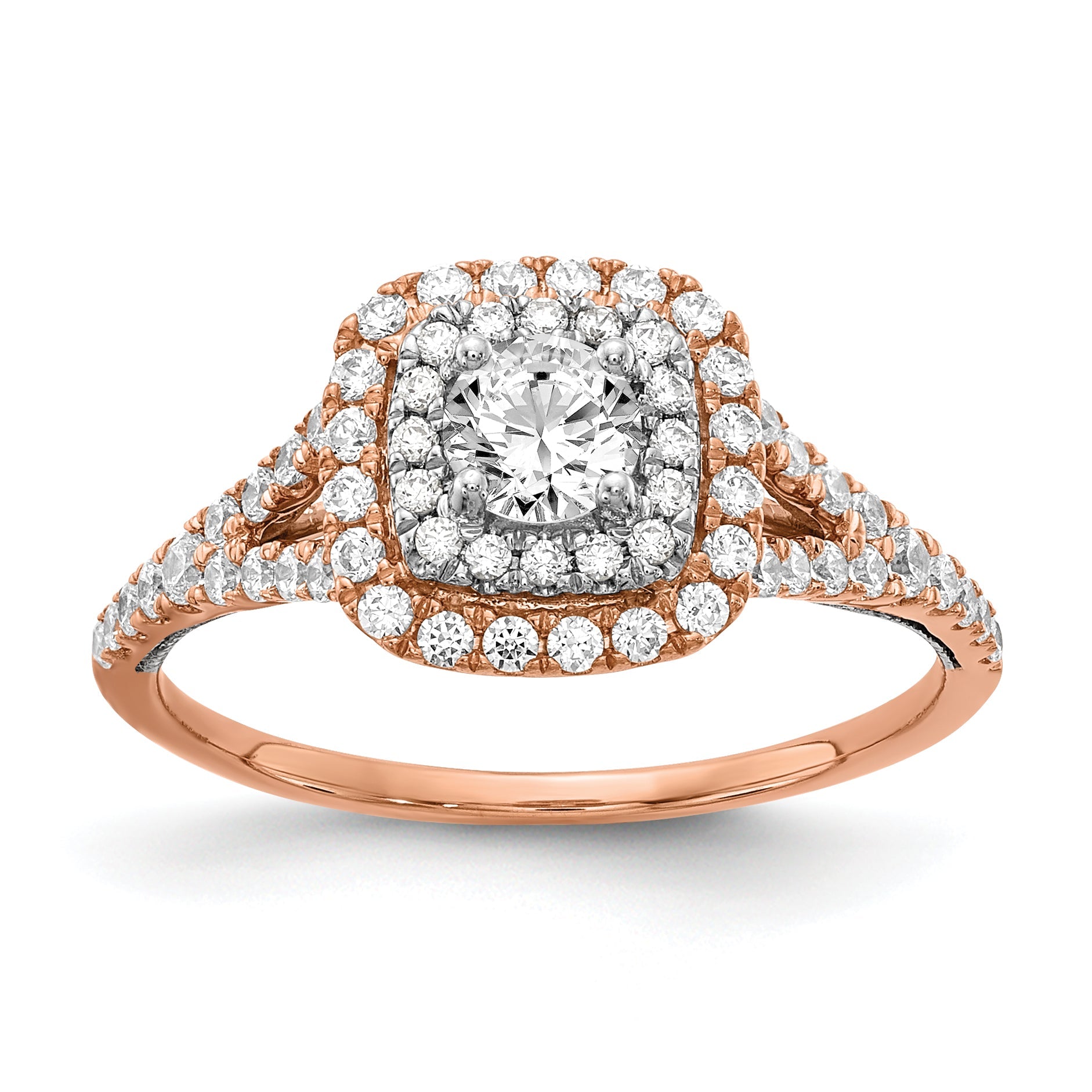 0.33ct. CZ Solid Real 14k Rose u0026 White Gold Double Halo Engagement Ring