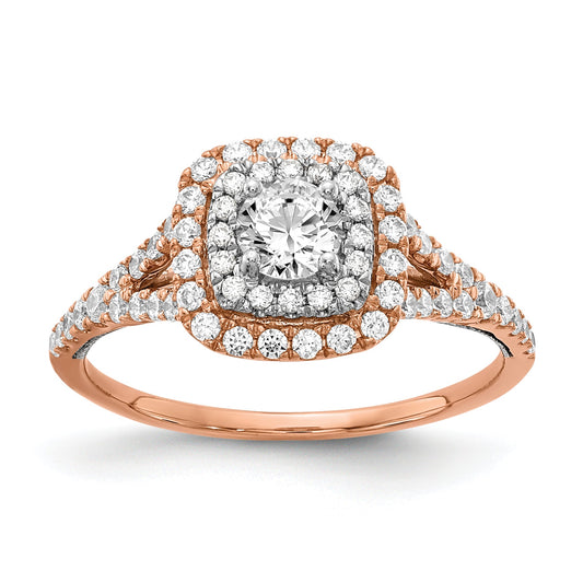 0.33ct. CZ Solid Real 14k Rose u0026 White Gold Double Halo Engagement Ring