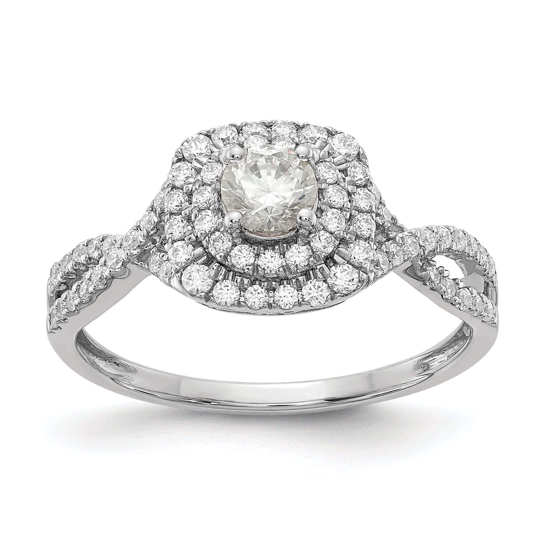 0.33ct. CZ Solid Real 14k White Gold Double Halo Engagement Ring