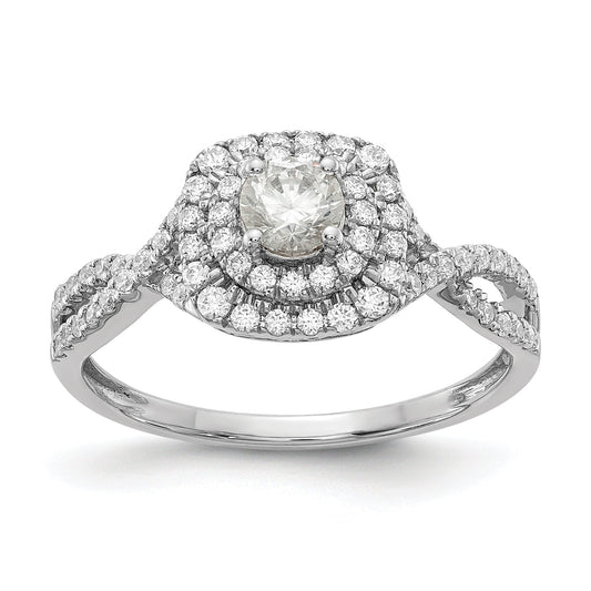 0.33ct. CZ Solid Real 14k White Gold Double Halo Engagement Ring