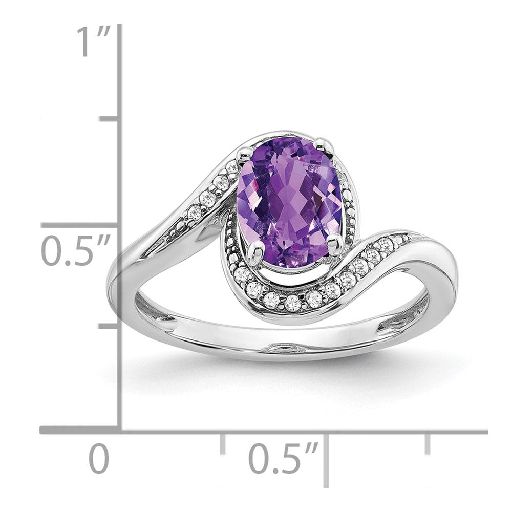 14k white gold oval amethyst and real diamond bypass ring rm5948 am 010 wa