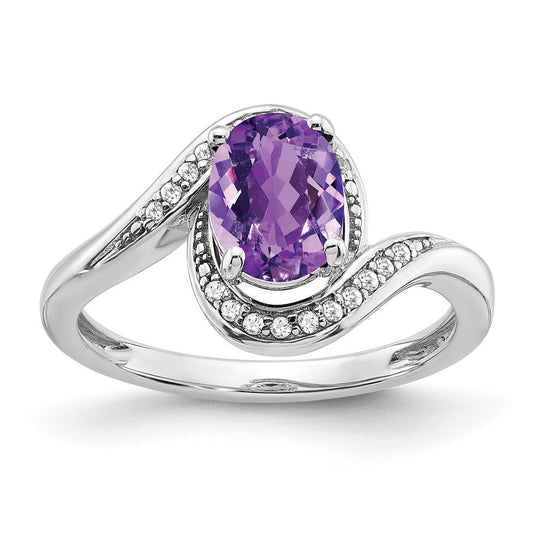 14k white gold oval amethyst and real diamond bypass ring rm5948 am 010 wa