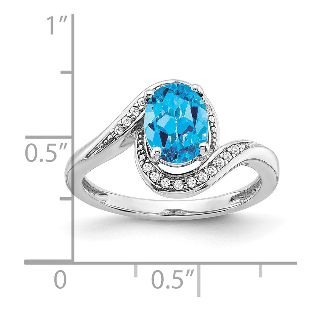 14k white gold oval blue topaz and real diamond bypass ring rm5948 bt 010 wa