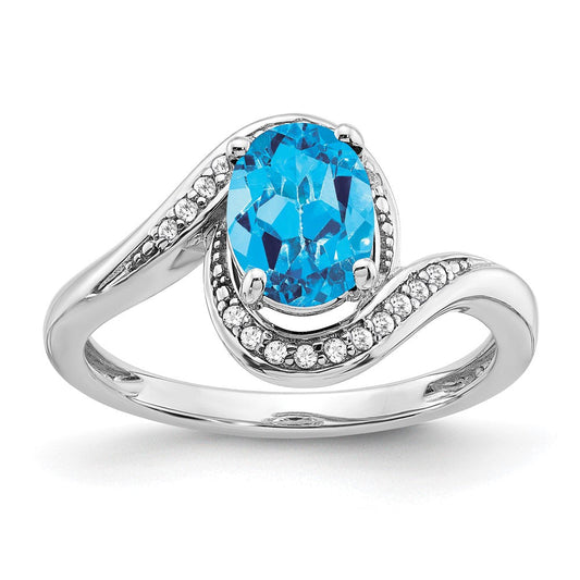 14k white gold oval blue topaz and real diamond bypass ring rm5948 bt 010 wa