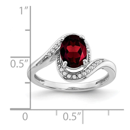14k white gold oval garnet and real diamond bypass ring rm5948 ga 010 wa