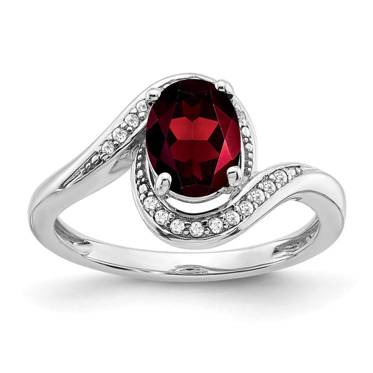 14k white gold oval garnet and real diamond bypass ring rm5948 ga 010 wa