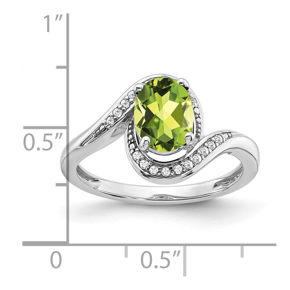 14k white gold oval peridot and real diamond bypass ring rm5948 pe 010 wa