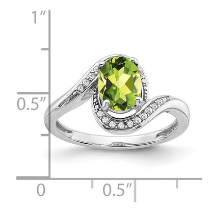 14k white gold oval peridot and real diamond bypass ring rm5948 pe 010 wa