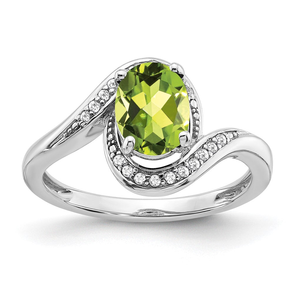 14k white gold oval peridot and real diamond bypass ring rm5948 pe 010 wa