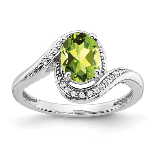 14k white gold oval peridot and real diamond bypass ring rm5948 pe 010 wa
