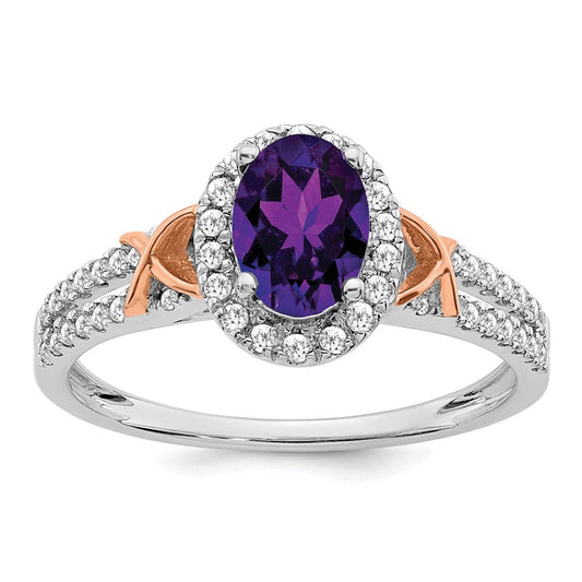 14k white gold w rg accent amethyst and real diamond halo ring rm5957 am 025 wa