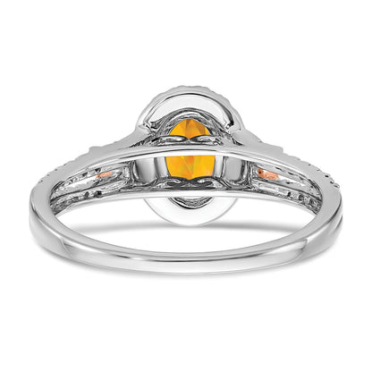 Solid 14K White/Rose Gold White w/RG Accent Simulated Citrine and CZ Halo Ring