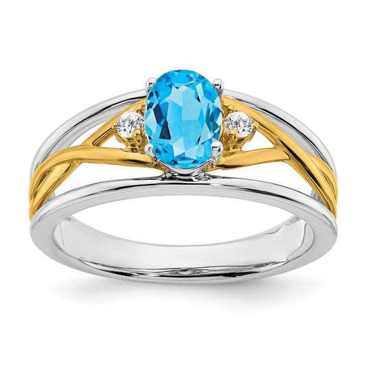 14k two tone gold blue topaz and real diamond ring rm5959 bt 006 wya