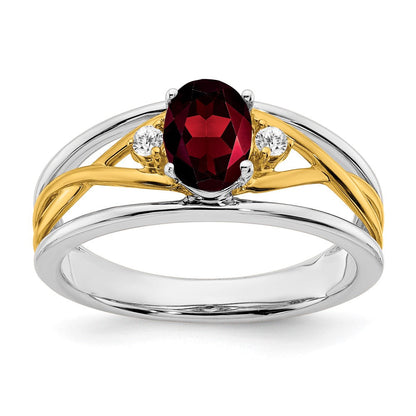 14k two tone gold garnet and real diamond ring rm5959 ga 006 wya