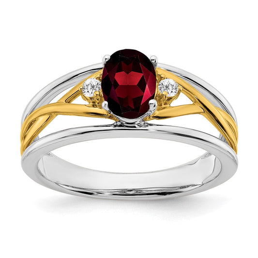 14k two tone gold garnet and real diamond ring rm5959 ga 006 wya