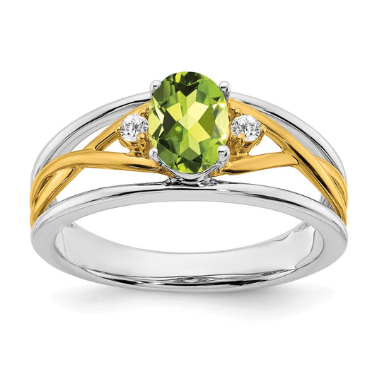 14k two tone gold peridot and real diamond ring rm5959 pe 006 wya