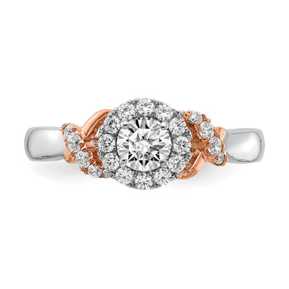 0.66 Ct. Natural Round Diamond Halo Engagement Bridal Ring 14K White u0026 Rose Gold