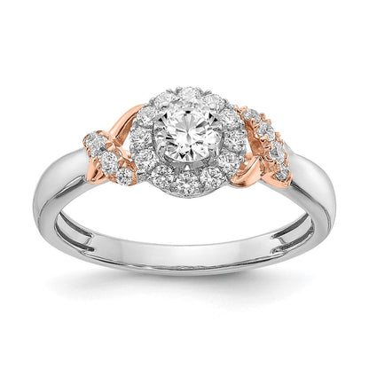 0.66 Ct. Natural Round Diamond Halo Engagement Bridal Ring 14K White u0026 Rose Gold