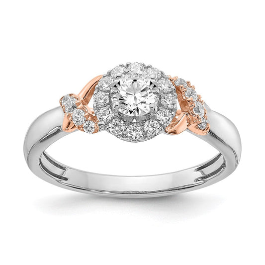 0.66 Ct. Natural Round Diamond Halo Engagement Bridal Ring 14K White u0026 Rose Gold